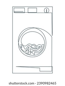 One line drawing of washing machine. Household appliances in single continuous line. Laundry concept. Simple line illustration. Isolated on white background. Washing linen or clothing.