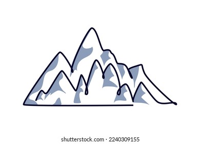 Dibujo de una línea de nieve blanca, montañas de color simple. Diseño minimalista de estilo dibujado a mano para el concepto de vida natural