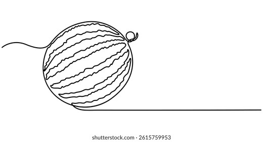  Сontinuous one line drawing of whole and sliced melon for fruit garden icon. Organic fruitage concept for orchard logo identity. Modern trendy single line draw design vector illustration.