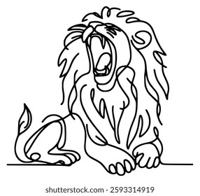 one line drawing wild lion roar vector illustration template design