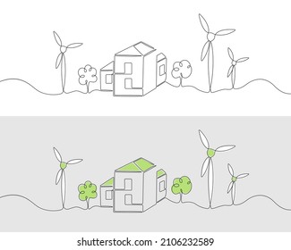 One line drawing of wind energy, renewable energy. Continuous line vector illustration of alternative sources isolated on white background.