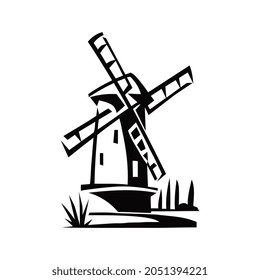 one line drawing of a windmill
