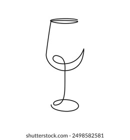 One Line Drawing of Wine Glass. Continuous Line Art, Minimalist Contour Drawing. Crear Glass for Wall Art Decor, Posters, Prints, Tote Bag, T-shirt Design, Mobile Case. Vector EPS 10