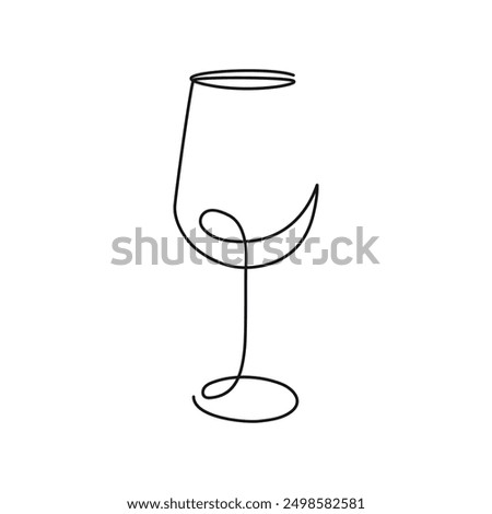 One Line Drawing of Wine Glass. Continuous Line Art, Minimalist Contour Drawing. Crear Glass for Wall Art Decor, Posters, Prints, Tote Bag, T-shirt Design, Mobile Case. Vector EPS 10