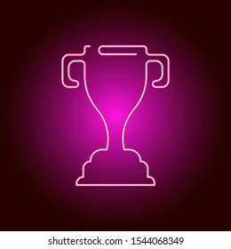 one line drawing of winning trophy for winner. Vector neon icon. Pink color