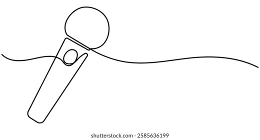 one line drawing wired microphone vector illustration minimalist design, wired microphone continuous line art drawing, Continuous Line Drawing of Vector wired microphone icon thin line for web. 