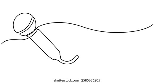 one line drawing wired microphone vector illustration minimalist design, wired microphone continuous line art drawing, Continuous Line Drawing of Vector wired microphone icon thin line for web. 
