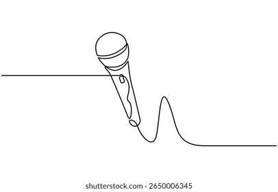 one line drawing wired microphone vector illustration minimalist design, Vector illustration. Line art of microphone.