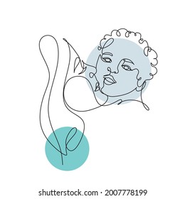 One line drawing woman and baby minimal logo. Line art  mother and child vector illustration. Happy Mother day card. 