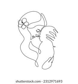 One line drawing woman and baby minimal logo. Line art mother and child vector illustration. Happy Mother day card.