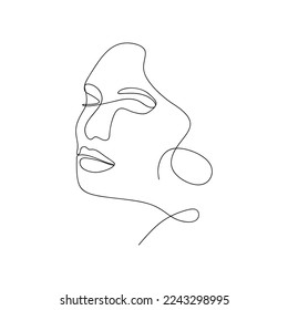 One line drawing Woman face. One line continuous Portret in minimalistic style. Abstract vector illustration