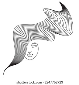 One Line Drawing Woman Face. Beauty Female Portrait in Sketch Art Style, Continuous Line Draw Head, Single Outline Girl Head Vector Illustration