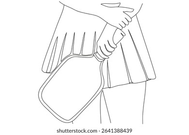 One Line Drawing Woman Holding Pickleball Paddle. Isolated on white background, perfect for icons, prints, or web graphics. 