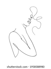 One Line Drawing Woman.  Modern Minimalism Art. - Vector Illustration