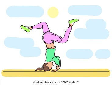 one line drawing of woman standing in yoga pose