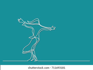 one line drawing of woman standing on wind