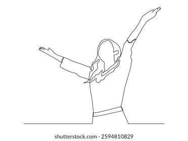 One Line Drawing of a woman stretching arms is relaxing picture vector illustration.