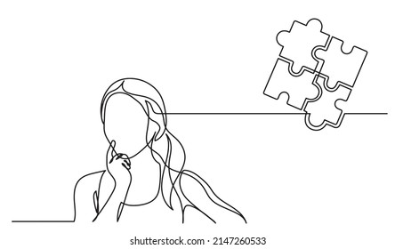 one line drawing of woman thinking solving problems finding solutions