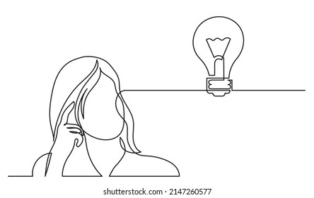 one line drawing of woman thinking solving problems finding solutions