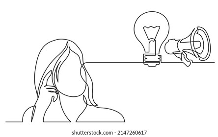 one line drawing of woman thinking solving problems finding solutions