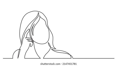 one line drawing of woman thinking hard solving problems finding solutions