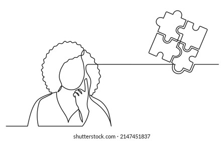 one line drawing of woman thinking solving problems finding solutions