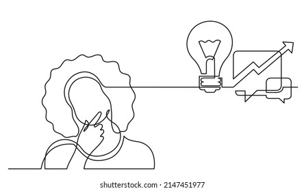 one line drawing of woman thinking solving problems finding solutions