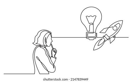 one line drawing of woman thinking solving problems finding solutions
