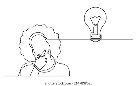 one line drawing of woman thinking solving problems finding solutions