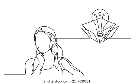 one line drawing woman thinking solving problems finding solutions