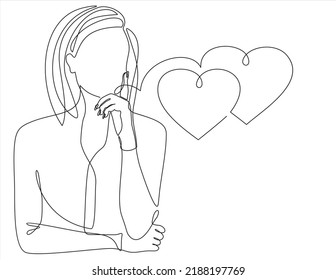 one line drawing of woman thinking about love