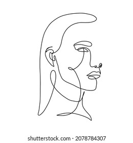 One line drawing of a woman's face. Continuous one line style. Hand drawn vector illustration.  