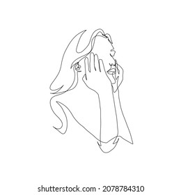 One line drawing of a woman's face. Continuous one line style. Hand drawn vector illustration.  