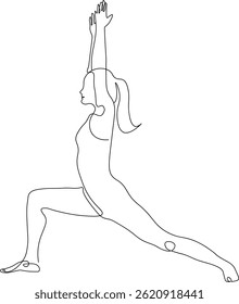 Eine Linie Zeichnung Yoga Krieger Pose