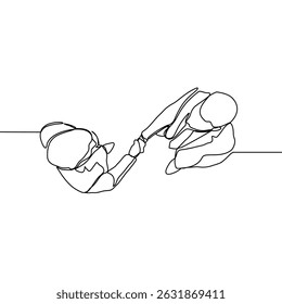 One line drawing of young business partner meeting and shaking their hands to deal a contract. Continuous line drawing of business concept. Vector illustration design.