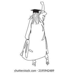  One line drawing of young happy graduate college. Vector illustration. Line art.