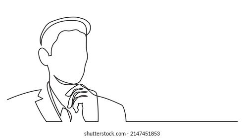 one line drawing young man thinking about idea solving problems finding solutions