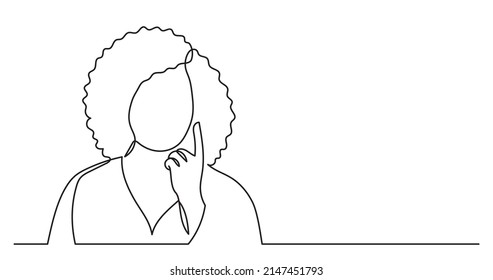 one line drawing young woman and afro hairstyle thinking finding solutions solving problems