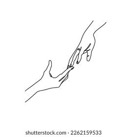 One line is drawn hand in hand. Saint Valentine's day vector set. White background. All elements isolated