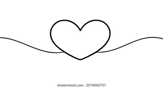 One line drawn heart. Valentine's day vector illustration. Modern single line art.Vector illustration Isolated on white background.