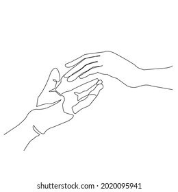  One line drawn holding hands. Saint Valentine's day vector. All elements are isolated