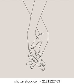 One line drawn holding hands. Valentine's day vector illustration. Modern single line art.