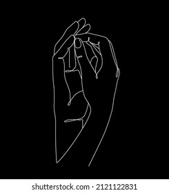 Una línea dibujada con las manos en la mano. Ilustración vectorial del día de San Valentín. Arte moderno de una sola línea.