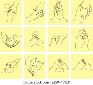 Una línea dibujada con las manos en la mano. Patrón fluido del vector del día de San Valentín