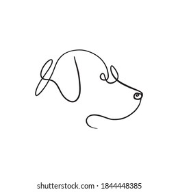 One line drawn isolated vector object dog. Dog head sign on a white background. Illustration for banner, web, design element, template, postcard.