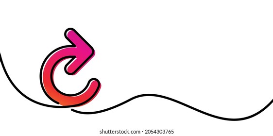One line drawn pink and red gradient rounded arrow. Vector illustration.