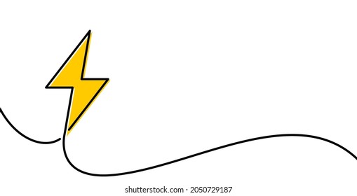 One line drawn yellow flash sign. Vector illustration.