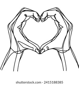 One line draws the hands, making a heart sign or symbol with the fingers.