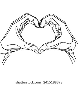 One line draws the hands, making a heart sign or symbol with the fingers.