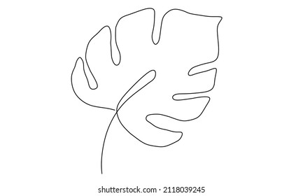 One line draws a leaf. Modern minimalist art, aesthetic contours. Abstract leaf portrait in minimalist style. Continuous line vector illustration